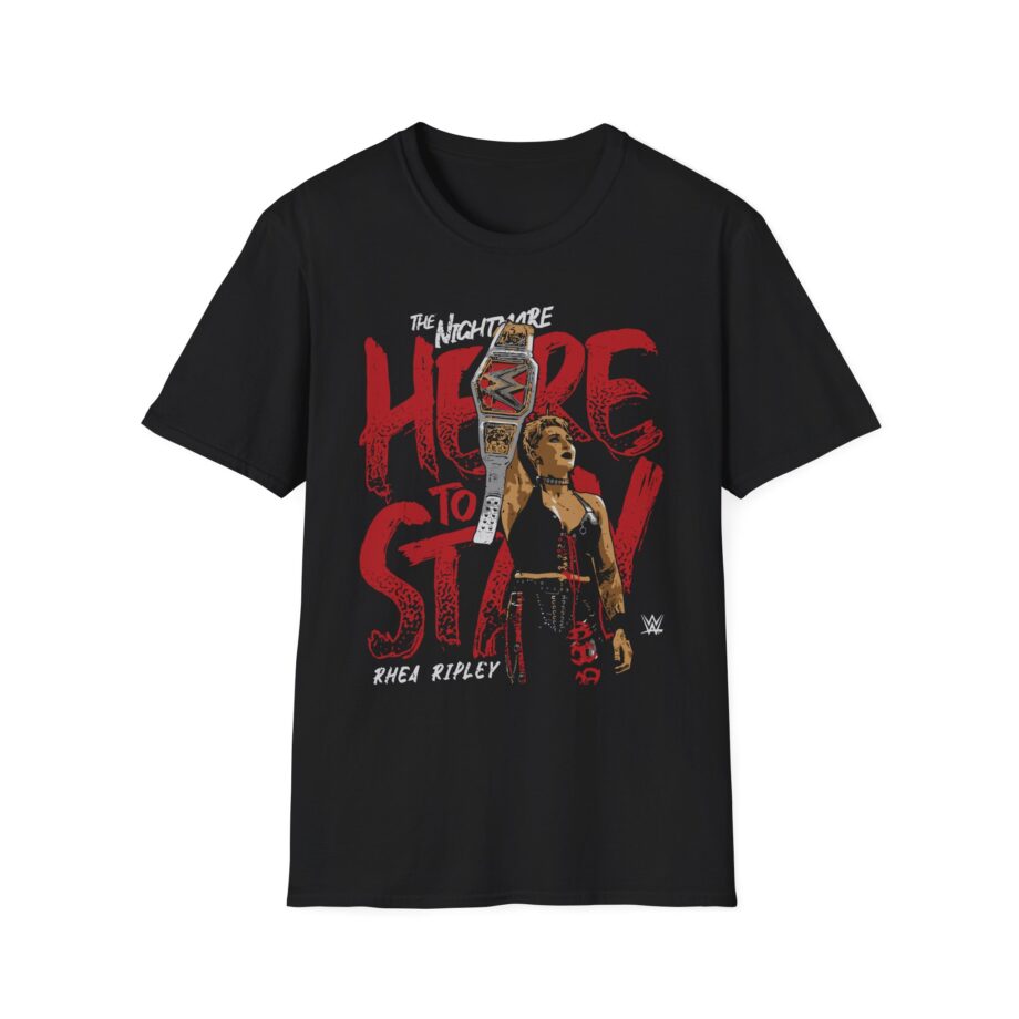 Rhea Ripley Here to Stay WHT Unisex Softstyle T-Shirt