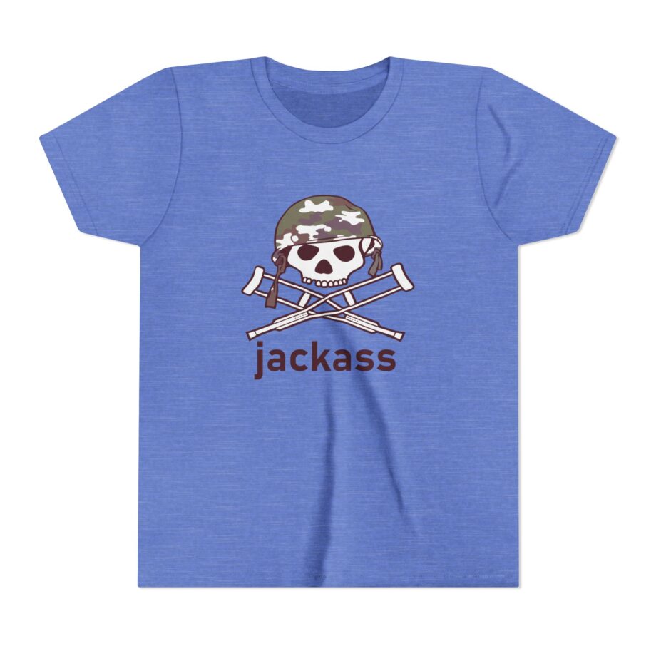 Jackass Camouflage Helmet Warning Logo Raglan Youth Short Sleeve Tee