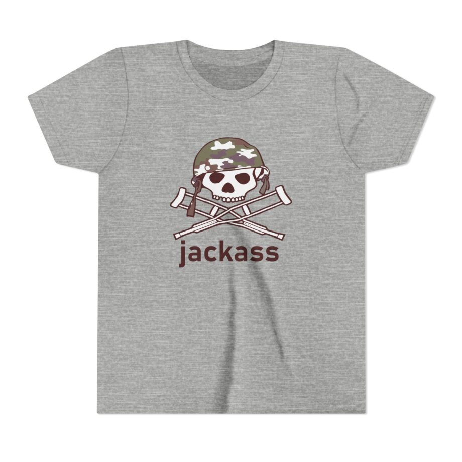 Jackass Camouflage Helmet Warning Logo Raglan Youth Short Sleeve Tee