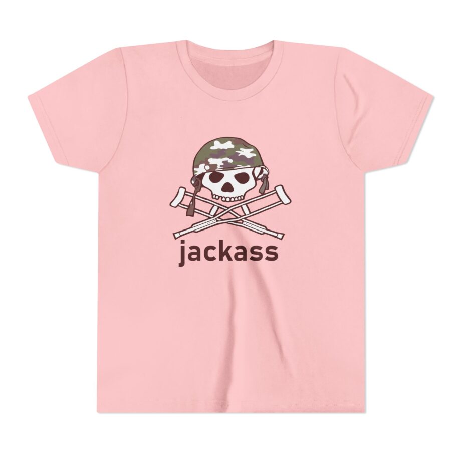 Jackass Camouflage Helmet Warning Logo Raglan Youth Short Sleeve Tee