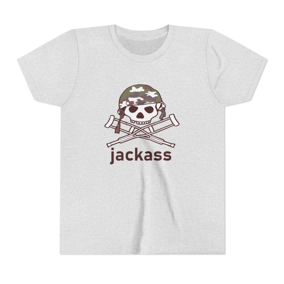 Jackass Camouflage Helmet Warning Logo Raglan Youth Short Sleeve Tee