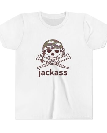 Jackass Camouflage Helmet Warning Logo Raglan Youth Short Sleeve Tee