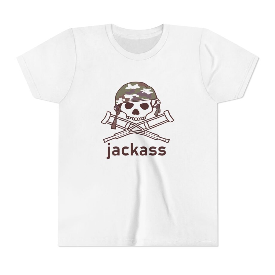 Jackass Camouflage Helmet Warning Logo Raglan Youth Short Sleeve Tee